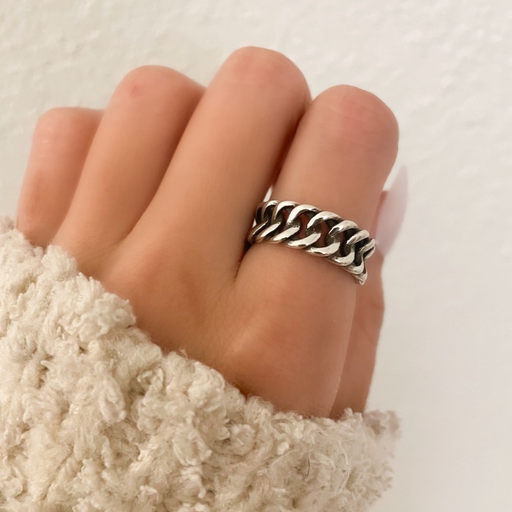 925 Sterling Silver Chunky Chain Link Ring Minimalist Curb Chain Ring